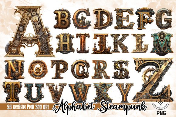 Alphabet Steampunk Sublimation Clipart: Unleash Your Creative Vision
