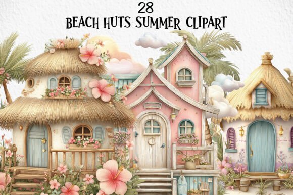 Beach Huts Summer Clipart: Dreamy Coastal Design Elements