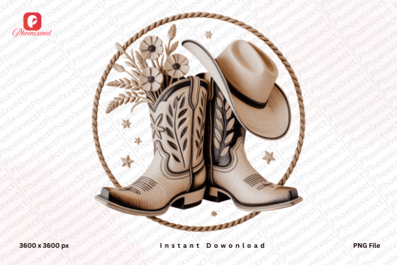 Cowboy Boots & Hat PNG: Rustic Western Design Asset