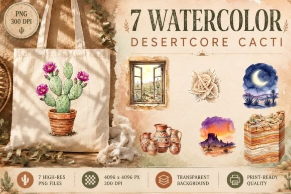 Desertcore Cacti Landscape Clipart: A Design Oasis