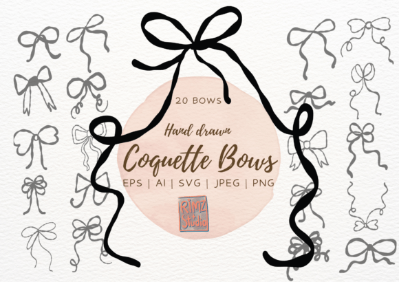 Elevate Designs with Hand-Drawn Coquette Bows Clipart
