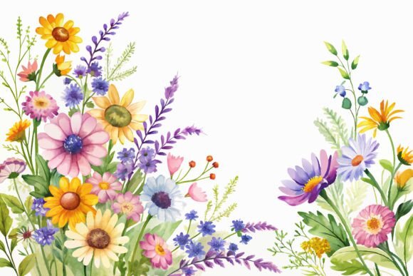 Elevate Your Designs with a Wildflower Watercolor Corner Border