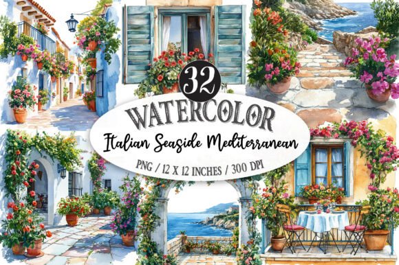 Elevate Your Designs with Italian Seaside Mediterranean Clipart
