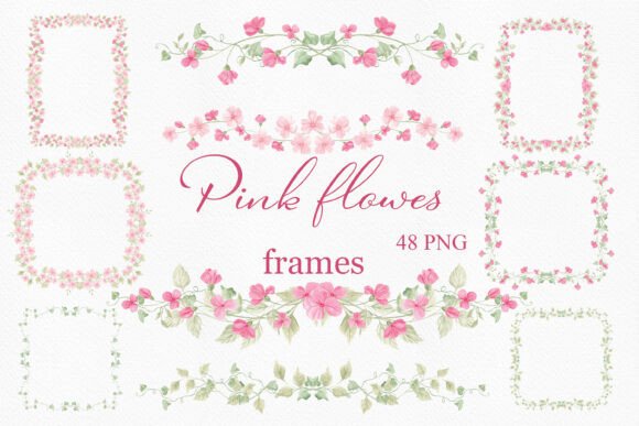 Elevate Your Designs with Watercolor Pink Tiny Flower Frames