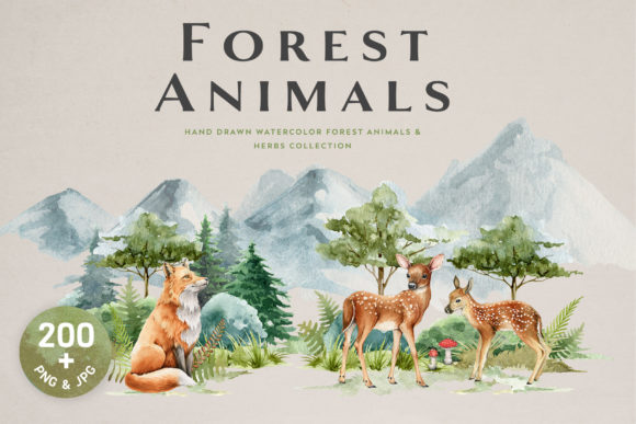 Enchanting Forest Animals and Herbs Watercolor Set