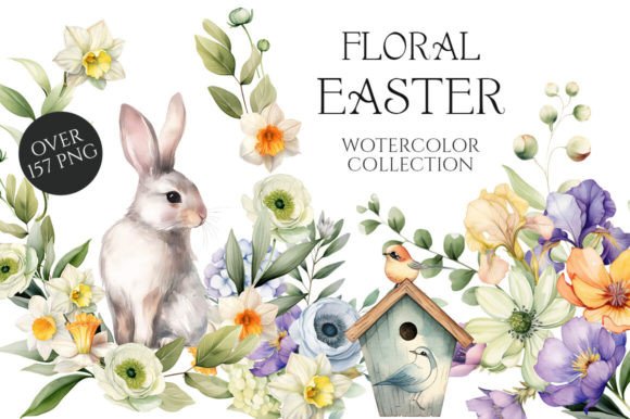 Floral Easter Watercolor Illustrations for Designers