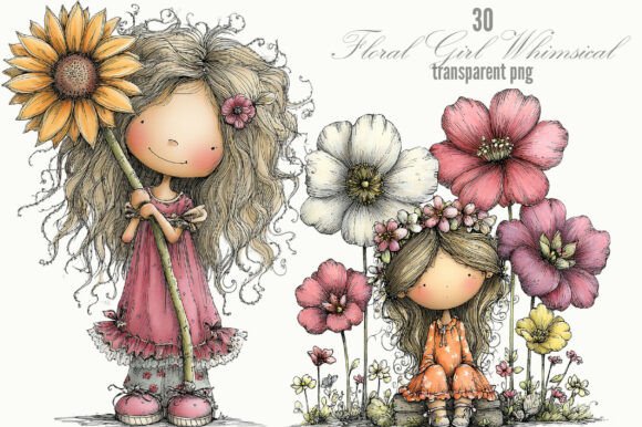 Floral Girl Whimsical Clipart: A Designer's Creative Asset