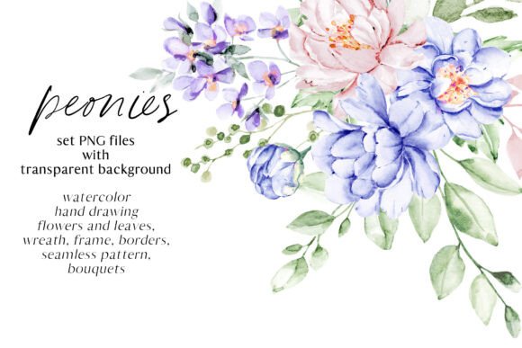 Floral Watercolor Set: Peonies & Wildflower Clipart for Designers