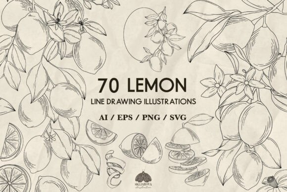 Lemons Line Drawing: A Versatile SVG, PNG & EPS Collection