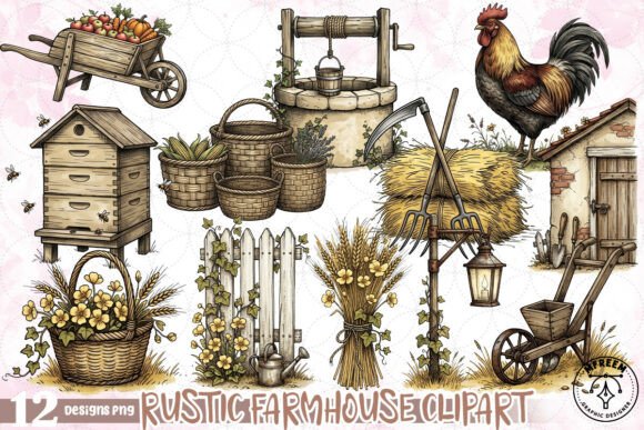 Rustic Watercolor Farmhouse PNG: A Designer's Asset