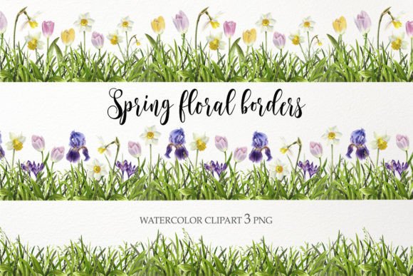 Spring Watercolor Flowers & Grass Clipart for Designers