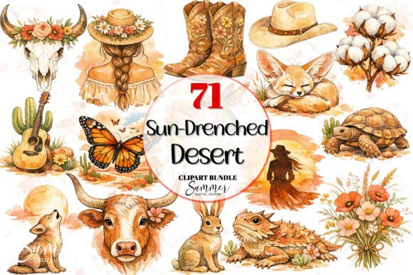 Sun-Drenched Desert Western Boho Clipart for Modern Design