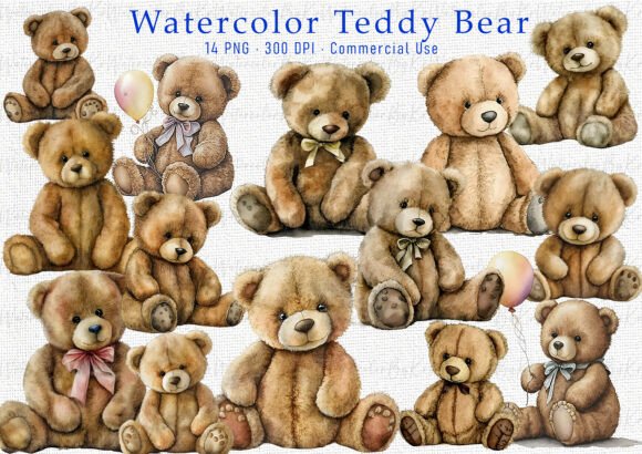 Watercolor Teddy Bear Clipart: A Designer's Delightful Asset