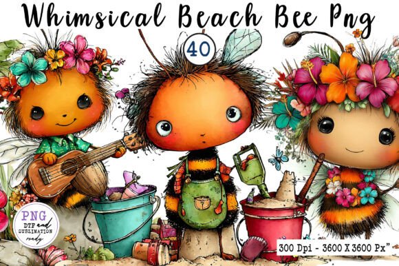 Whimsical Beach Bee PNG Clipart: 40 Creative Design Elements