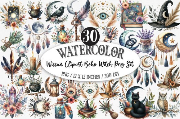 Wiccan Clipart Boho Witch Png Set: A Designer's Toolkit
